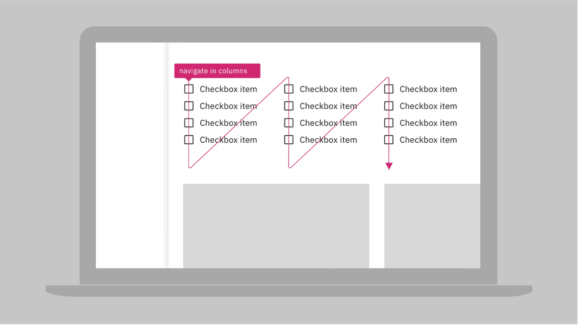 checkboxes with instruction to ‘navigate in columns'